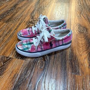 Ralph Lauren Polo Shoes Women’s Big Kids Size‎ 4 Brisbane Sneaker Plaid Pink Y2K